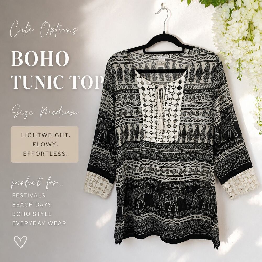Boho Black & White Tunic Top - Cute Options